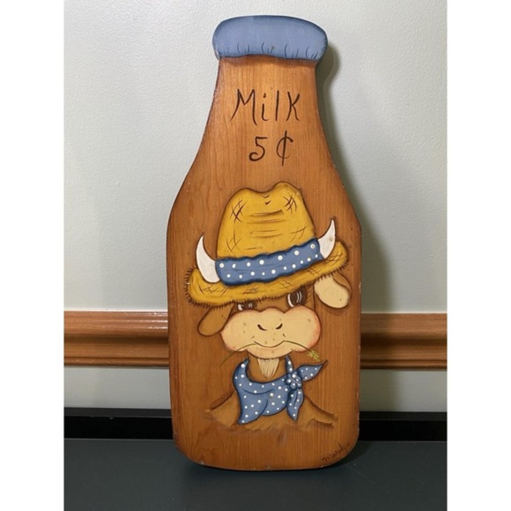 Wood Dairy Milk Cow Wall Sign Cottagecore Farmhouse French Country Vintage‎